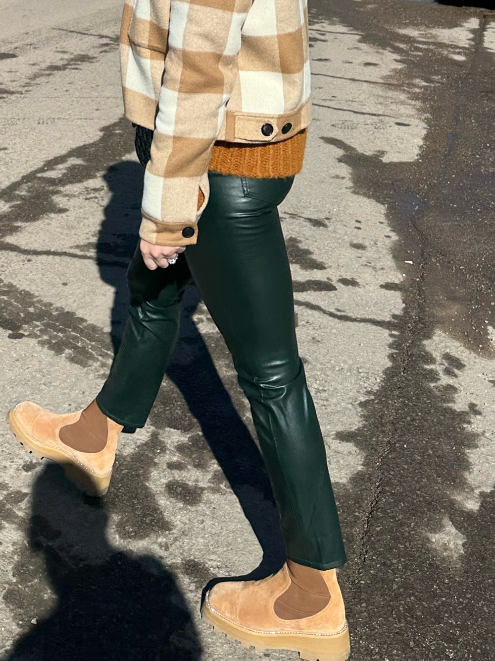 Veronica Beard Green Faux Leather Slim Pants